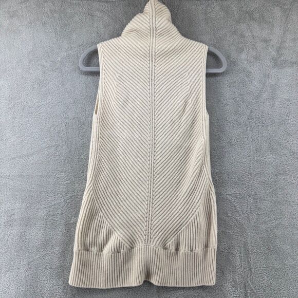 Vince Sweater Womens XS Cream Ribbed Wool Cashmere Sleeveless Tunic Mock Neck - Picture 6 of 14
